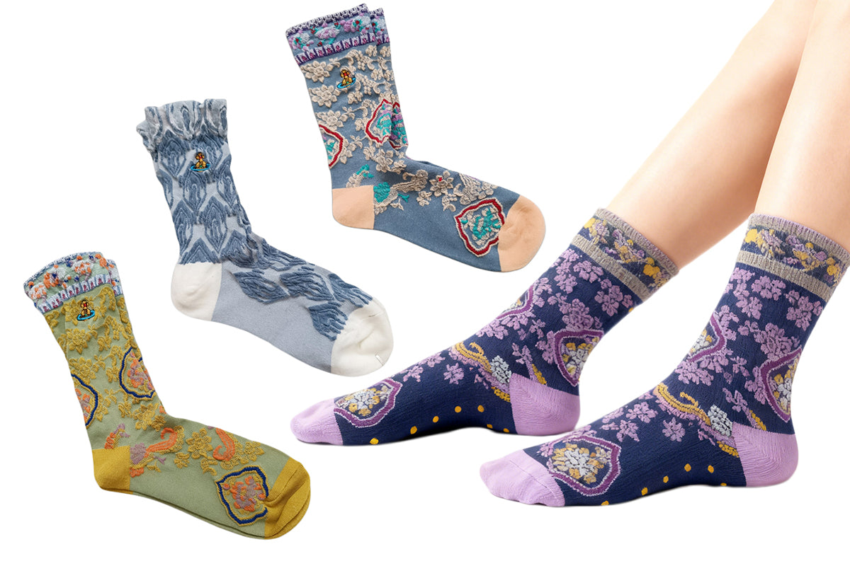 4 Pairs Women's Vintage Saturn Embroidered Retro Floral Socks