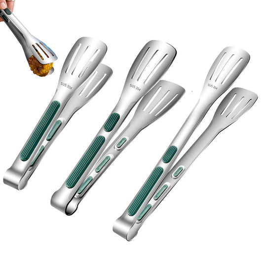3Pcs 304 Stainless Steel Food Steak Salad and Barbecue Tongs