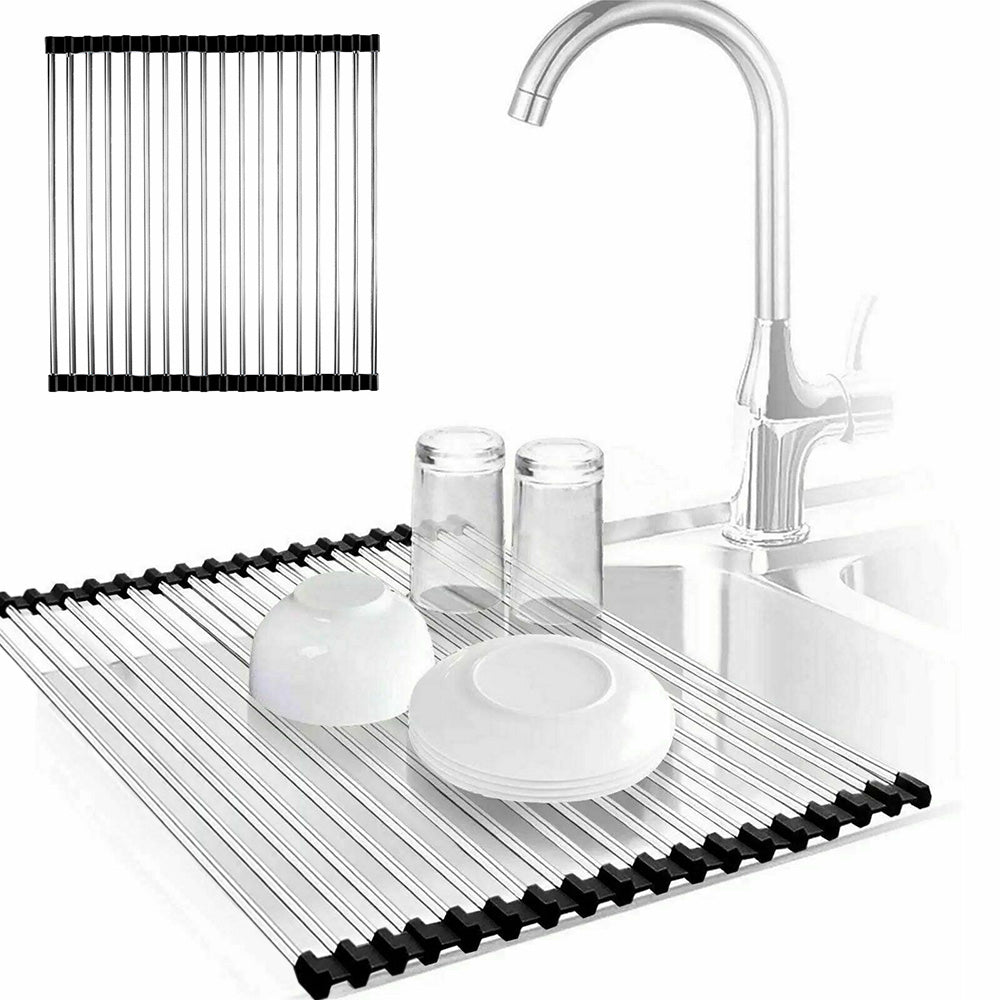 Roll Up Over Sink Drying Rack Colander and Dish Drainer for Kitchen