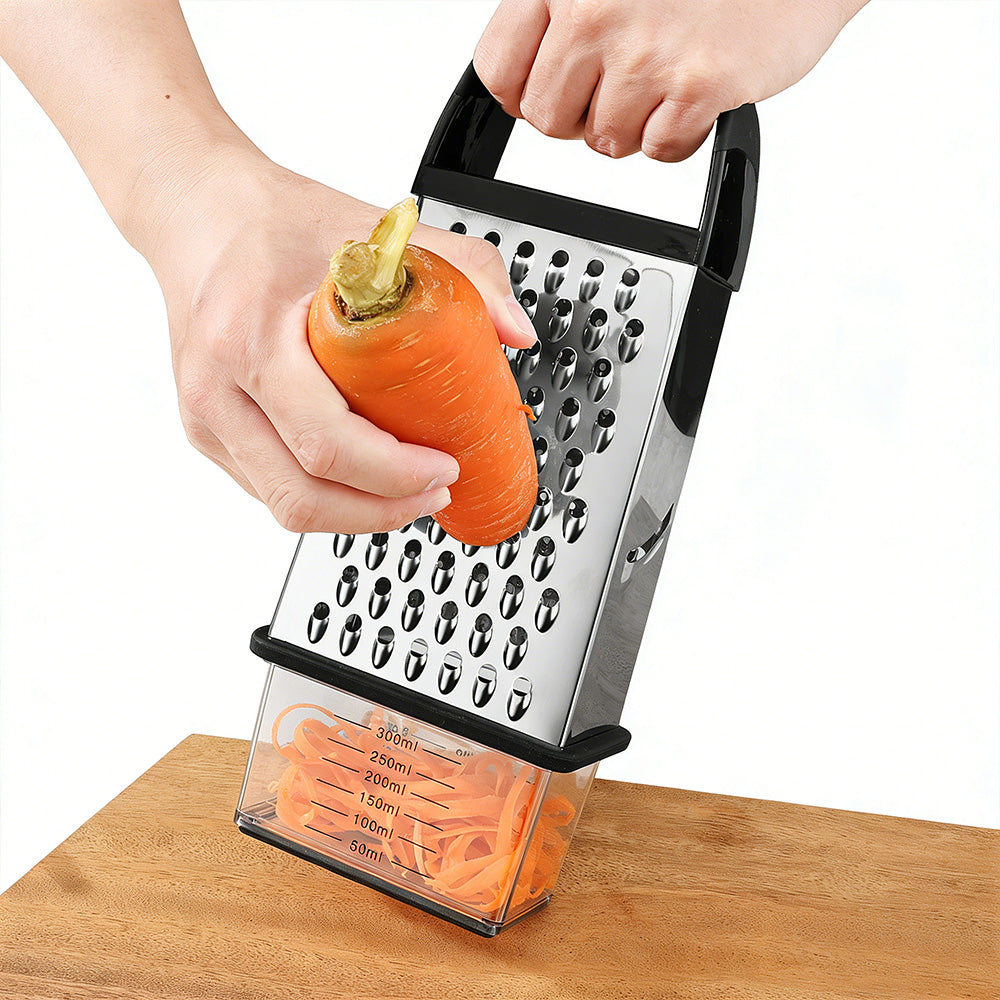 Box Grater with Container Stainless Steel Coarse Fine Slicer Non Slip Base