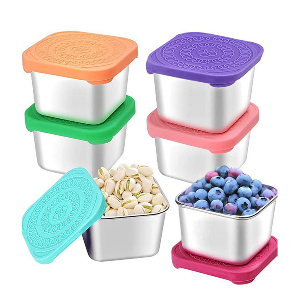 6Pcs 6oz Stainless Steel Square Food Storage Containers with Silicone Lids