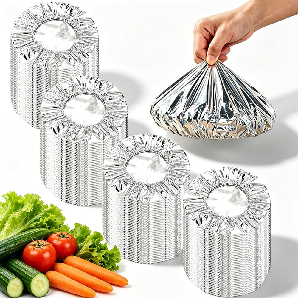 200Pcs Reusable Elastic Aluminum Foil Food Covers for Bowls and Plates