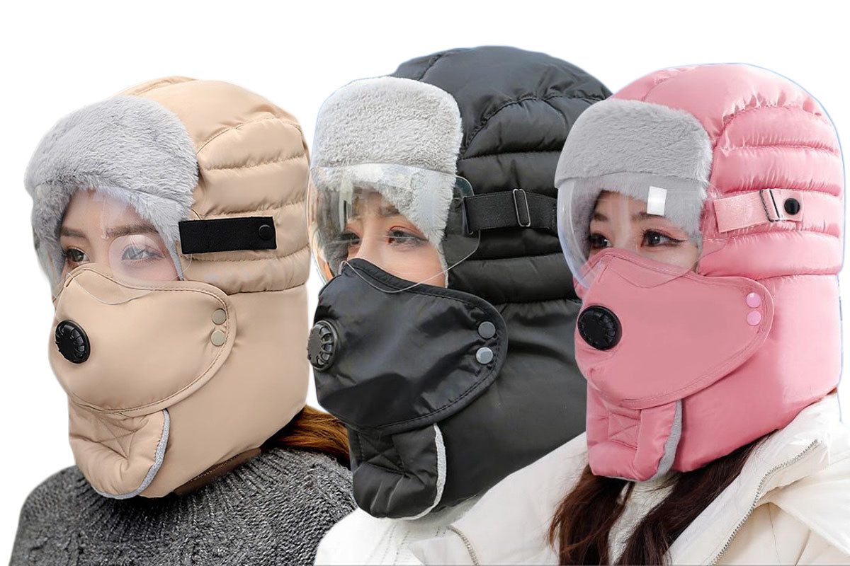 Winter Ski Hat with Detachable Goggles Warm Snow Sports Headwear for Men Women