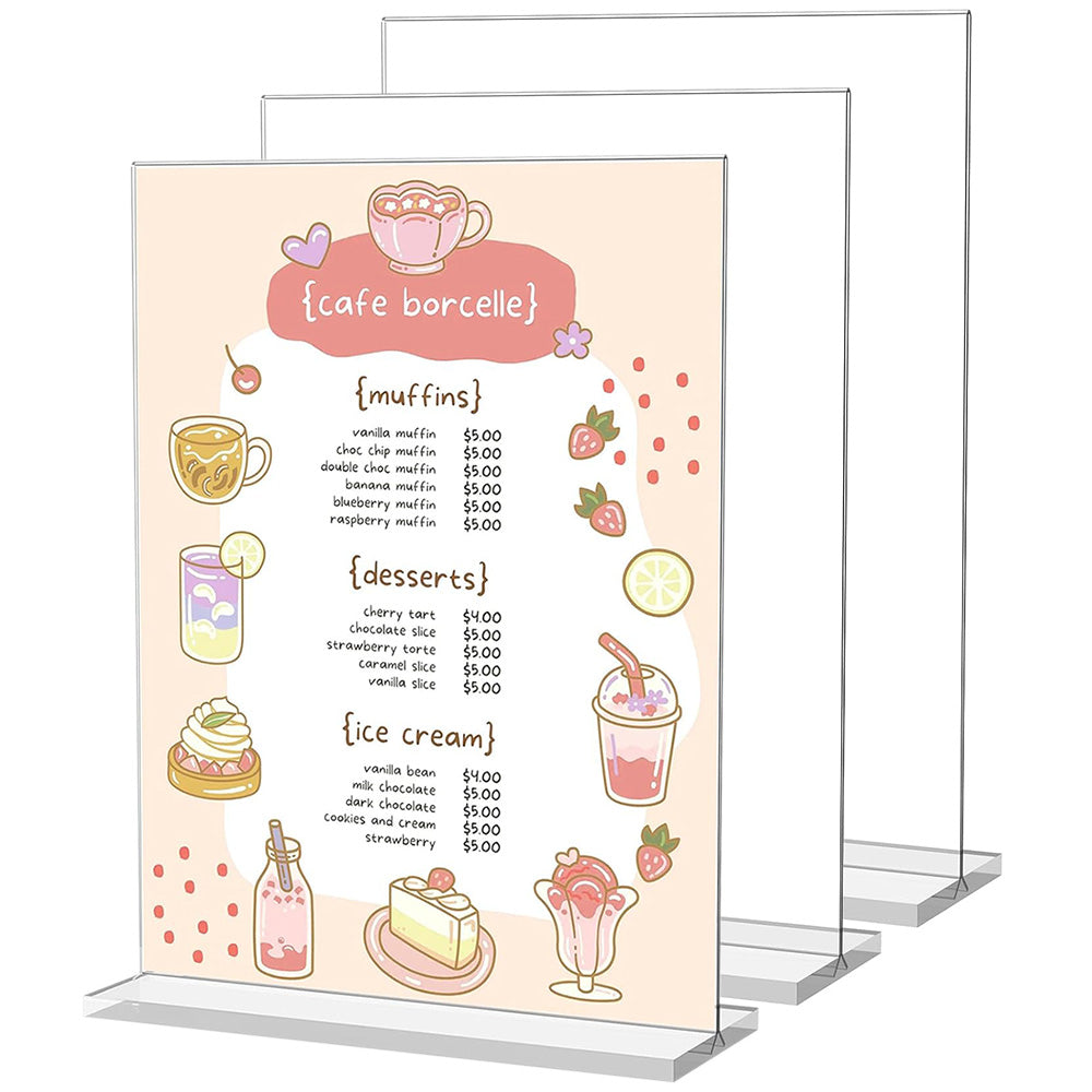 3 Pcs Acrylic Sign Holder Clear Menu Stand Vertical Flyer Display for Restaurants