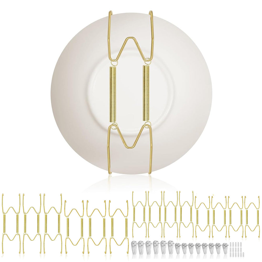 14Pcs Invisible Plate Hangers for Wall Display Stainless Steel Gold Plate Holder Set