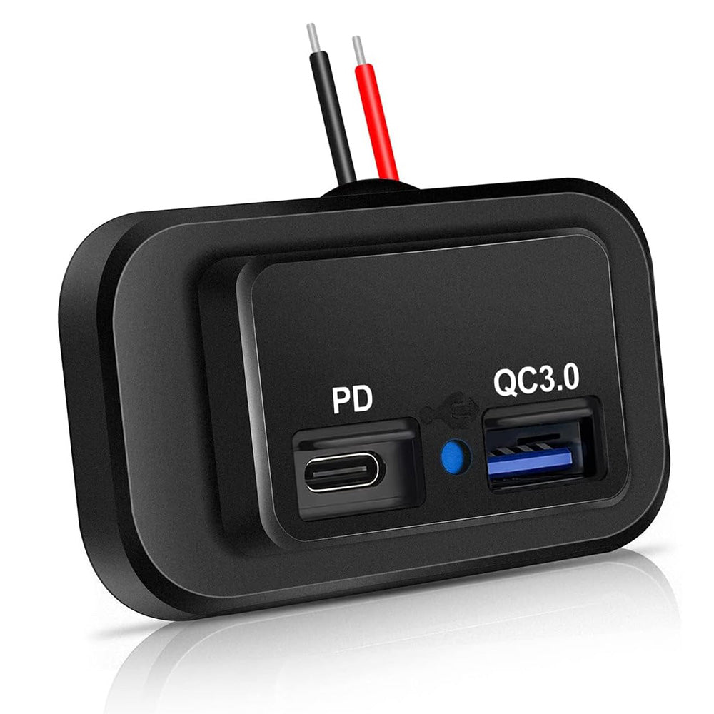 12V 24V PD 18W QC30 Dual Port Flush Mount Vehicle USB Charger