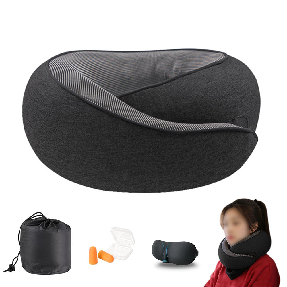G Shape Memory Foam Travel Neck Pillow Set with Eye Mask Earplugs Bag
