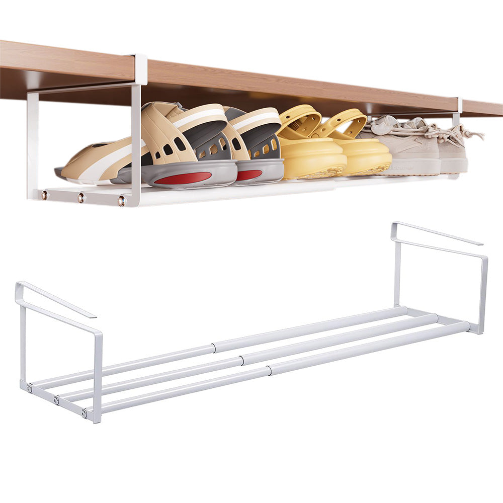 2 Pack Adjustable Shoe Shelf Space Saving Under Cabinet Shoe Rack for Closet White