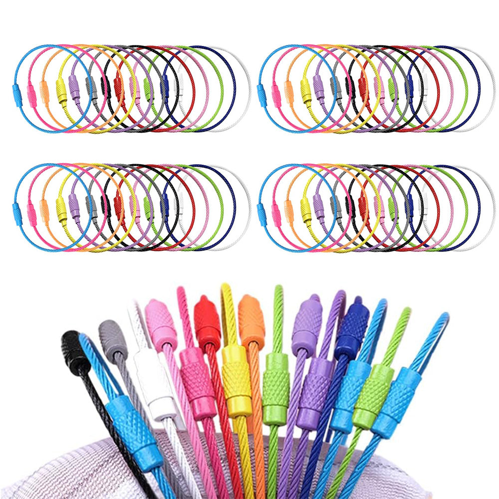 50Pcs Wire Keychain Cable Key Rings Color Stainless Steel Ropes