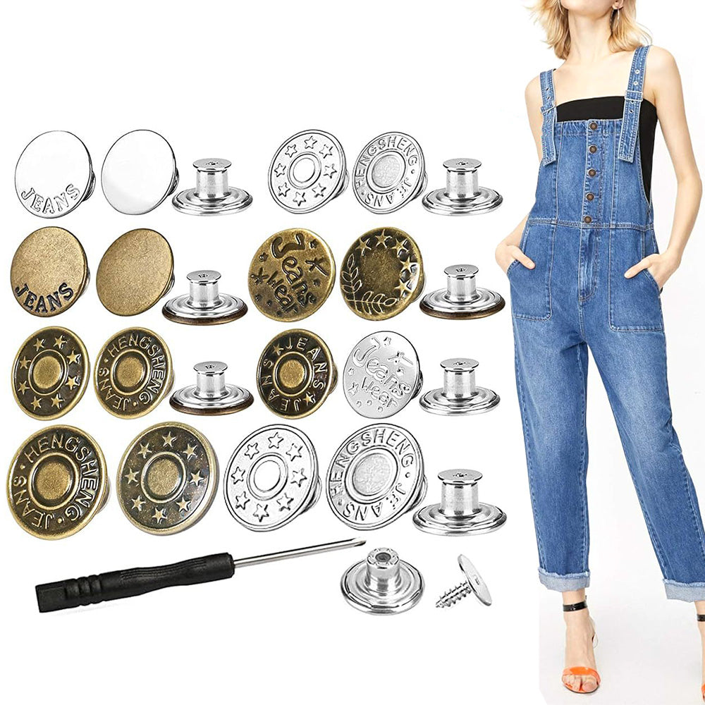 32 Pack Removable Screw Type No Sew Denim Jeans Buttons