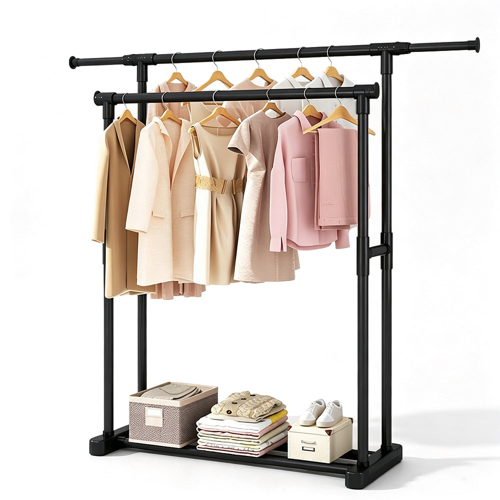 Double Rod Freestanding Clothes Drying Rack Large Capacity Laundry Garment Stand