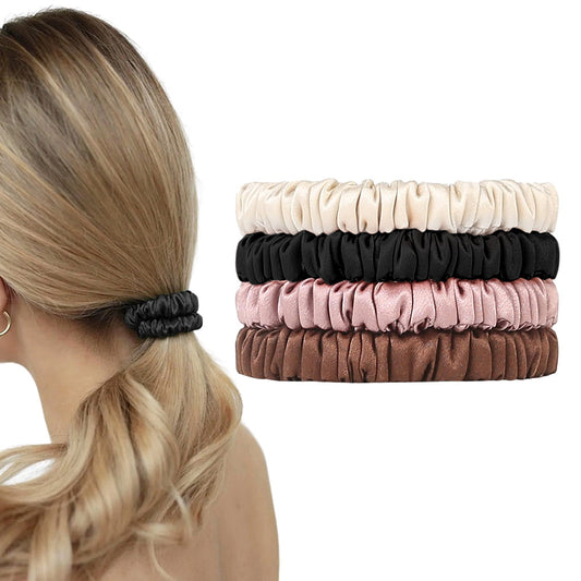 4 Pack 19 Momme Mulberry Silk Scrunchies Elastic Hair Ties for Women