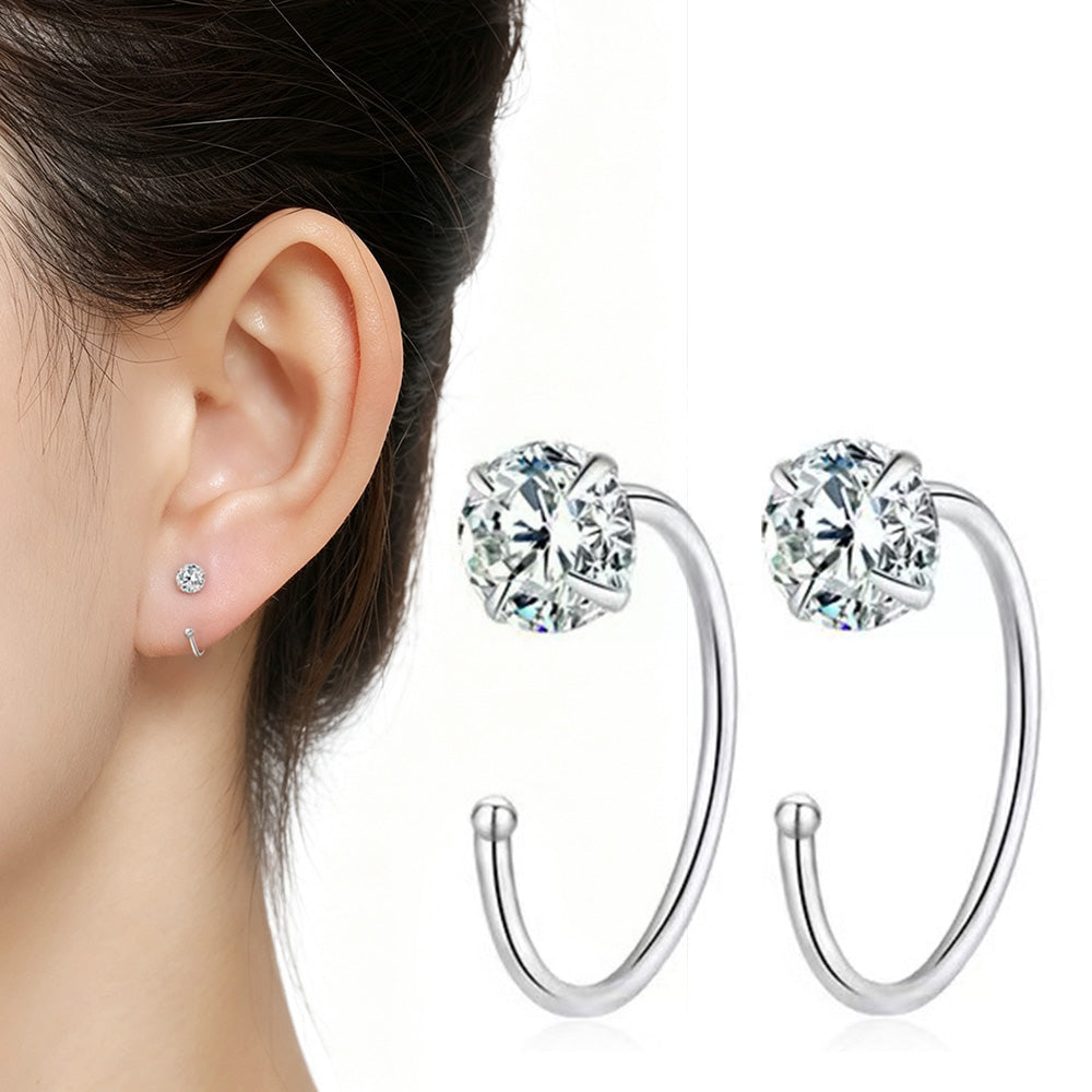 Half Hoop Earrings for Women Lightweight Sterling Silver Stud Earrings for Party Daily Life