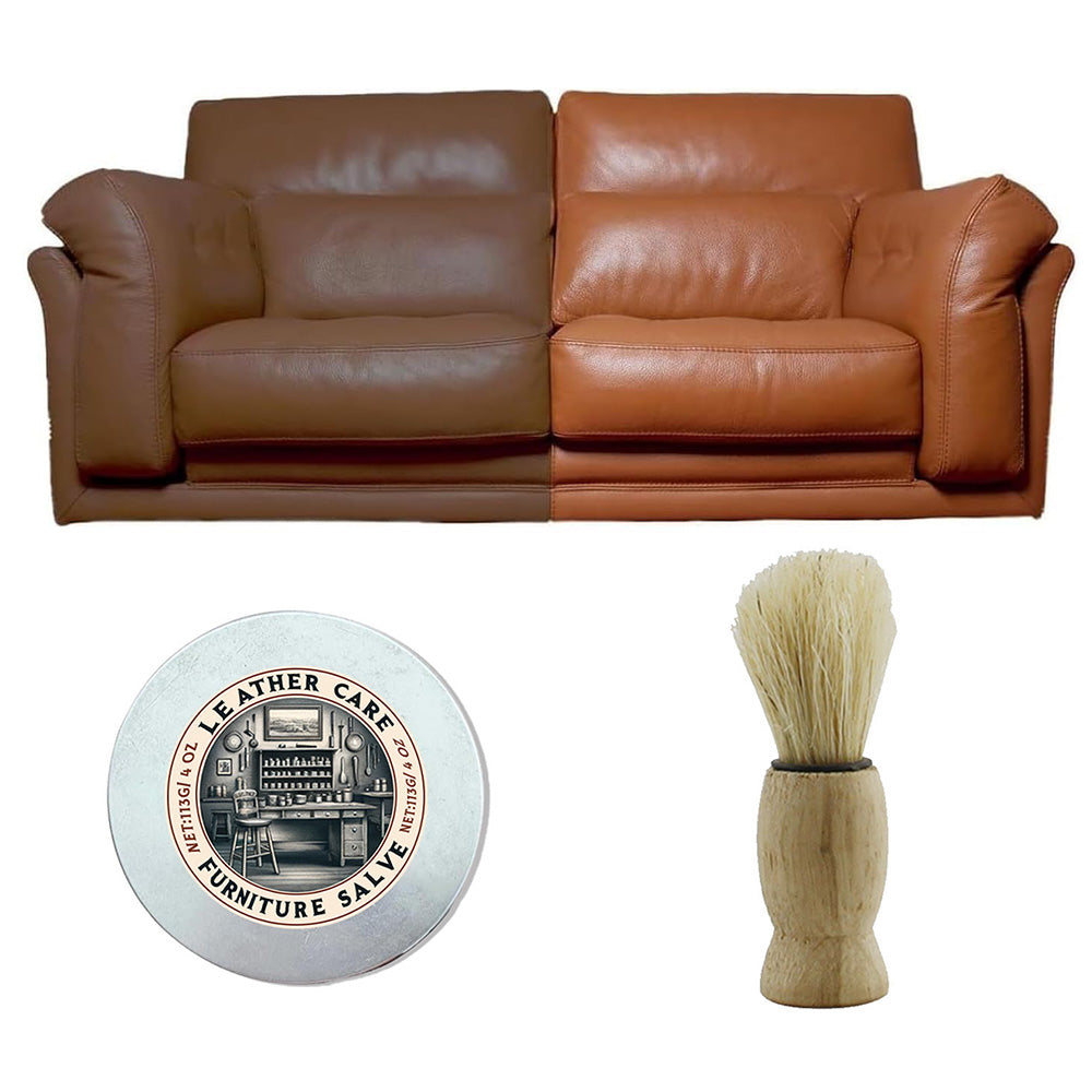Furniture Salve and Brush Bundle for Leather Care Moisturizing Repair and Restoration