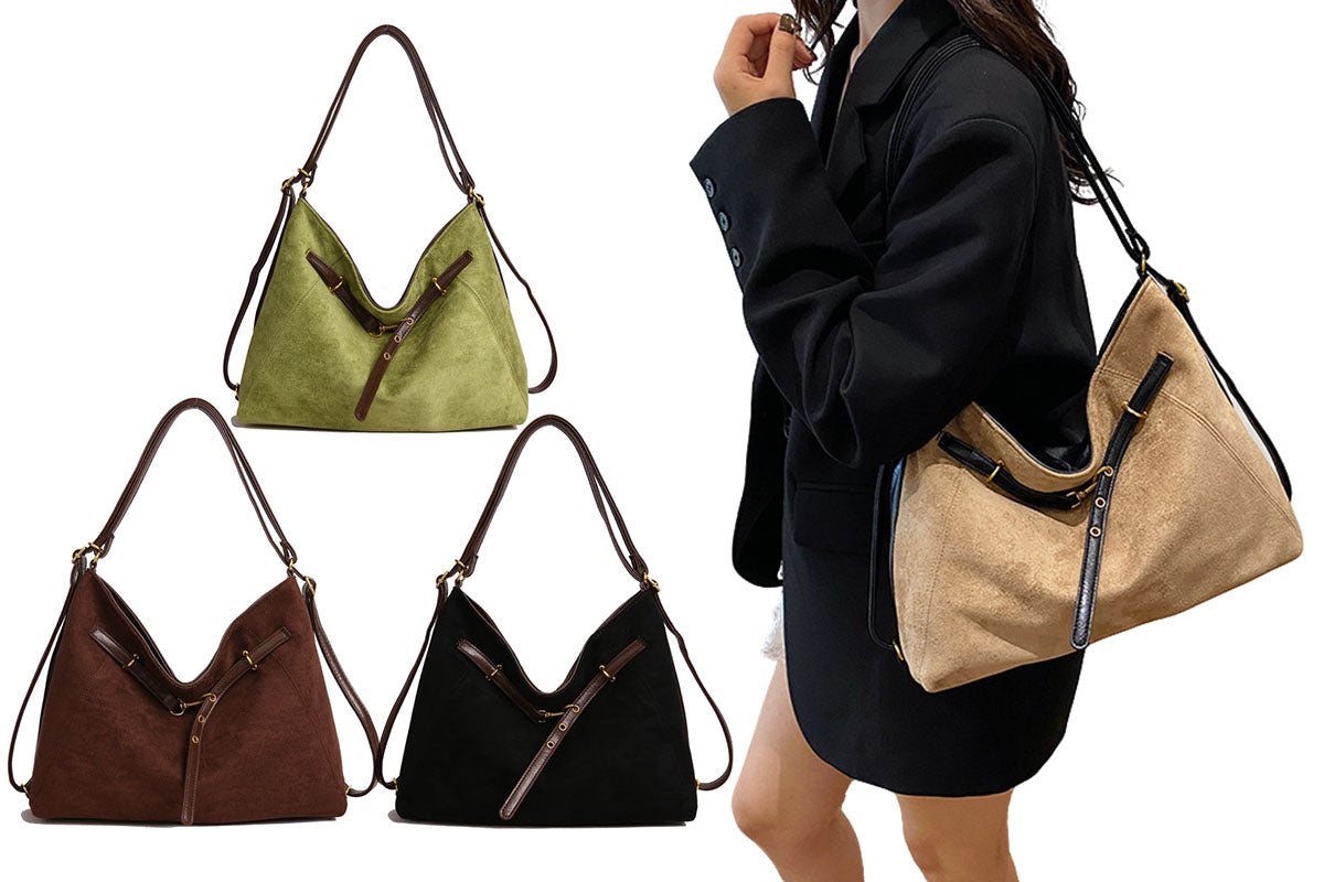 2-In-1 Vintage Suede Hobo Bag Backpack Shoulder Bag