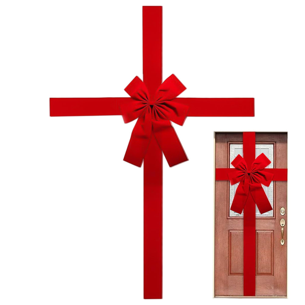 Red Velvet Style Christmas Door Bow with 420x200cm Polyester Straps