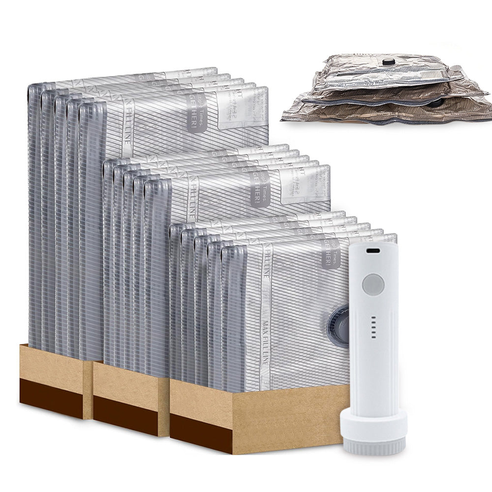 15Pcs Vacuum Bags for Travel with Rechargeable Air Pump Space Saver Compression Set