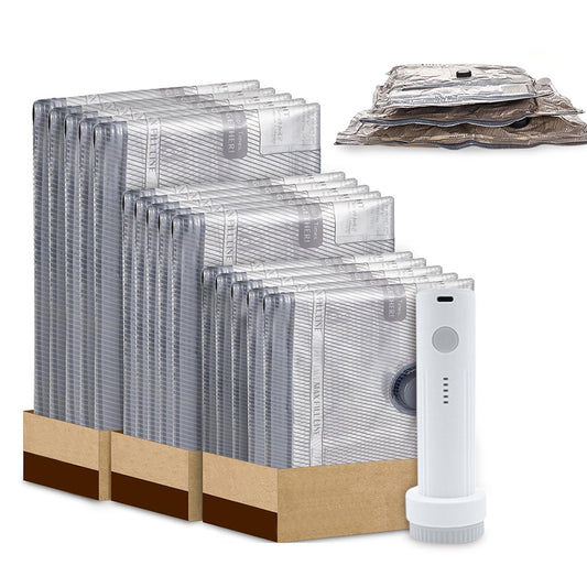 15Pcs Vacuum Bags for Travel with Rechargeable Air Pump Space Saver Compression Set