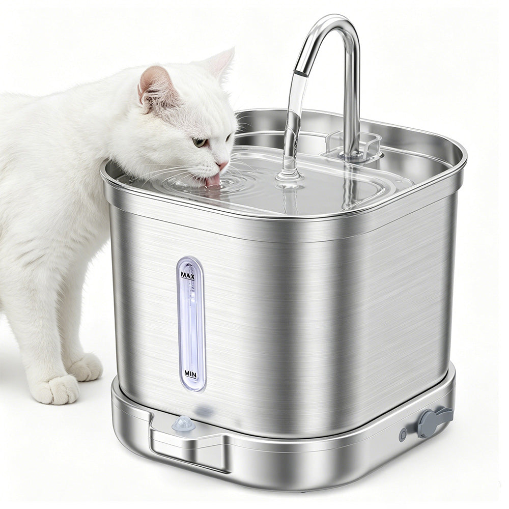 2L Stainless Steel Cat Water Fountain with 3 Modes Wireless Pet Water Dispenser for Dogs Cats