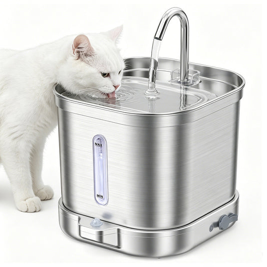 2L Stainless Steel Cat Water Fountain with 3 Modes Wireless Pet Water Dispenser for Dogs Cats