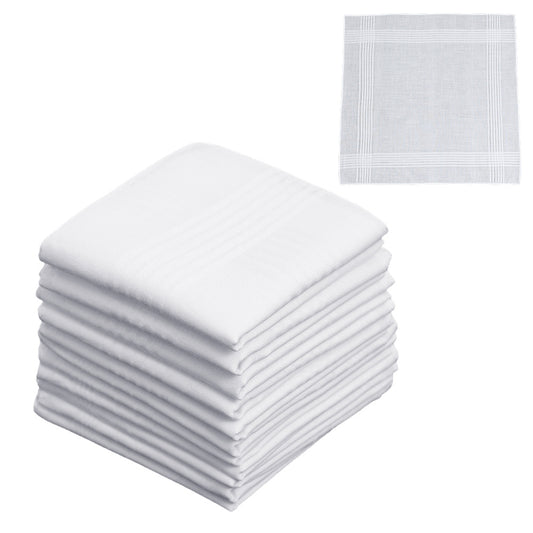 12 Piece Soft Cotton Handkerchiefs with Satin Border for Pocket and Travel