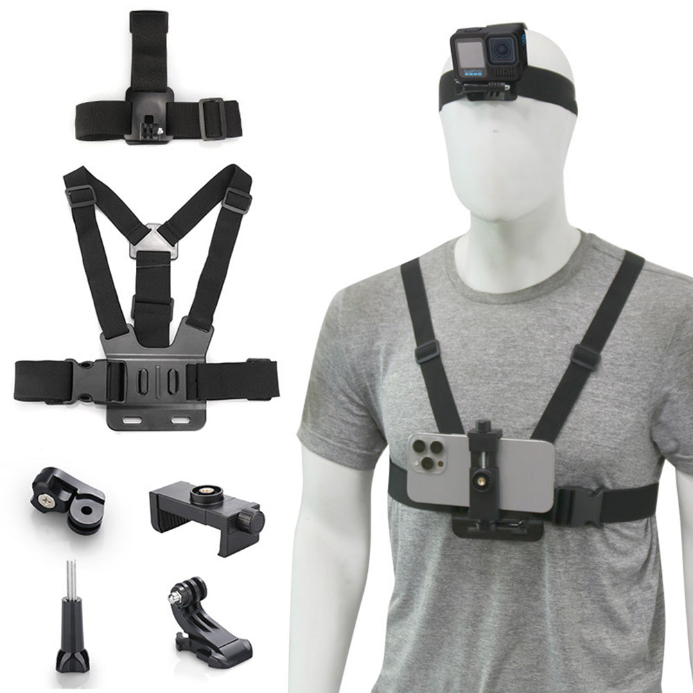 6-Piece Head Strap and Chest Harness Mount Kit for Phone Action Camera