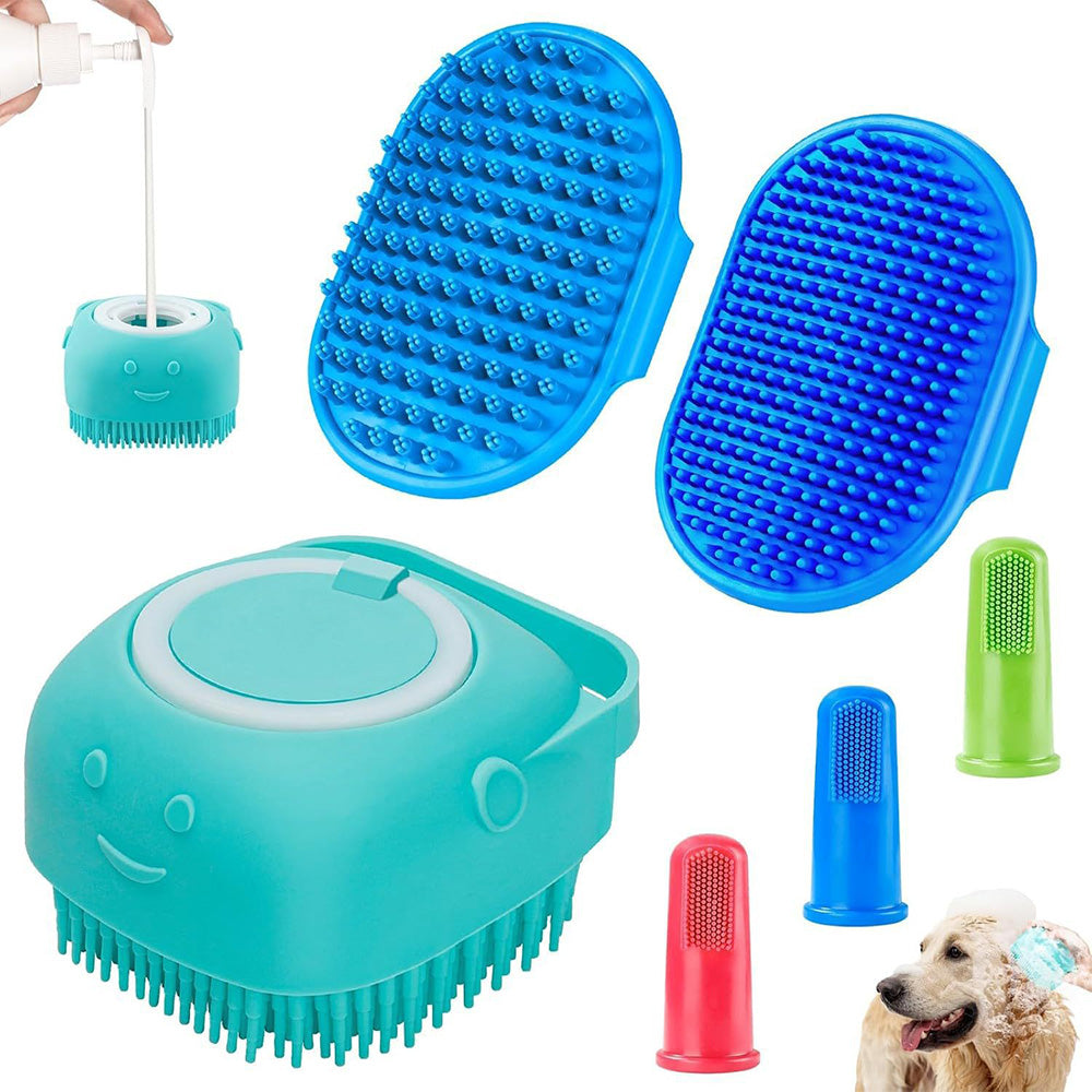6PCS Dog Bath Brush Set Shampoo Brush Finger Toothbrush for Dogs Cats
