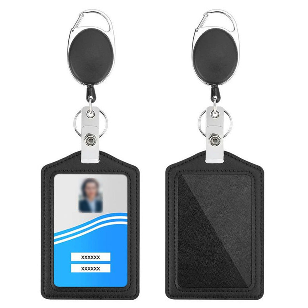 2Pcs PU ID Card Holder with Retractable Badge Reel