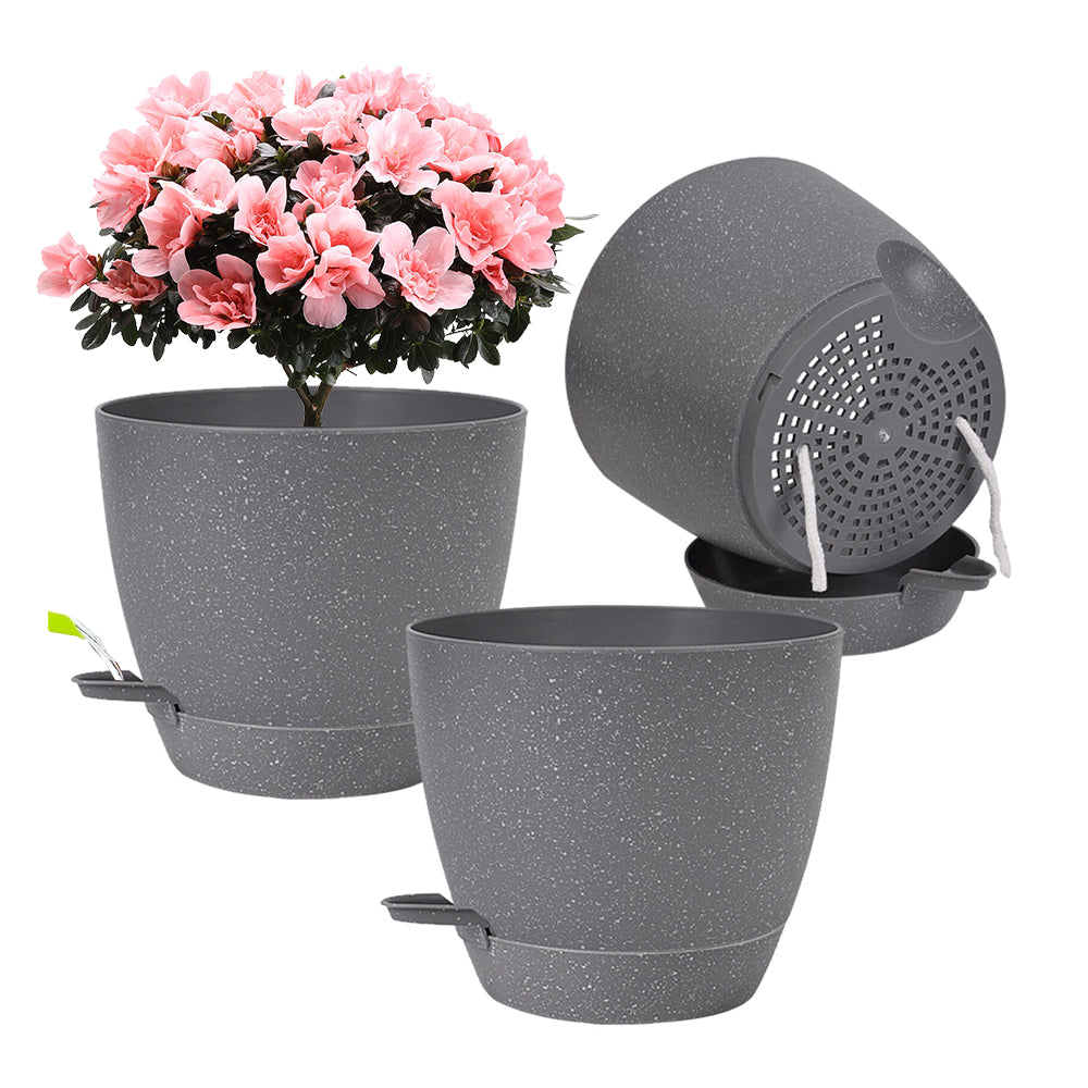 3Pcs Round Self Watering Planters Pot with Drainage Hole and Tray