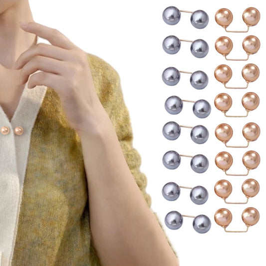 16Pcs Brooch Anti-Exposure Neckline Double-Headed Artificial Pearl Looper Right Angle