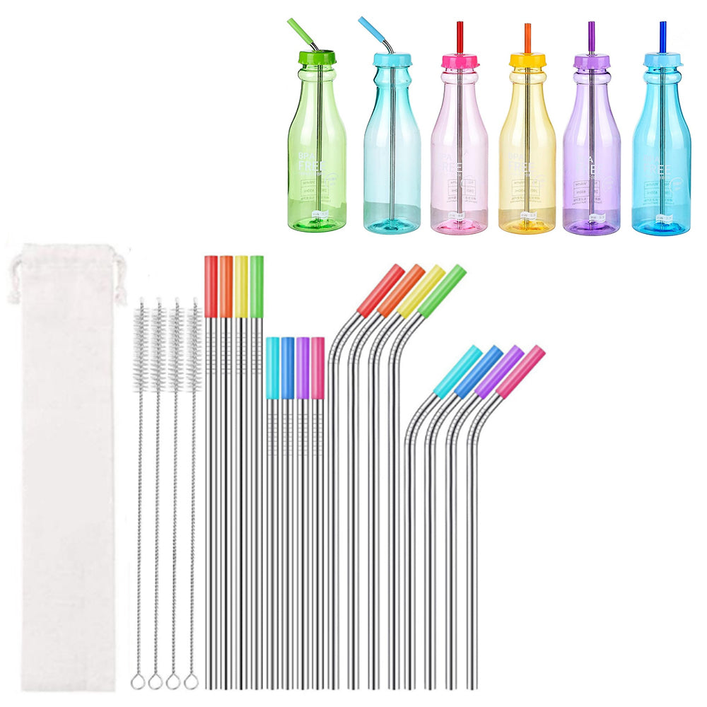 20Pcs Reusable Stainless Steel Drinking Straws with Silicone Tips