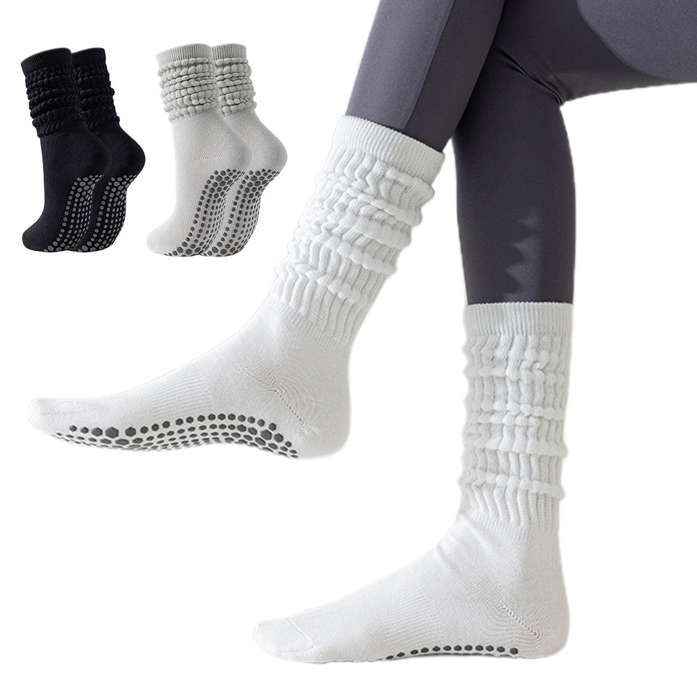 3 Pairs Knee-High Non-Slip Yoga Socks with Grips for Pilates Dance Barre