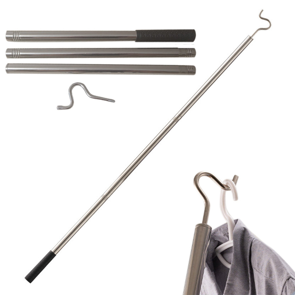 Clothes Hook Pole Stainless Steel Extendable with Sponge Handle for Hang Reach