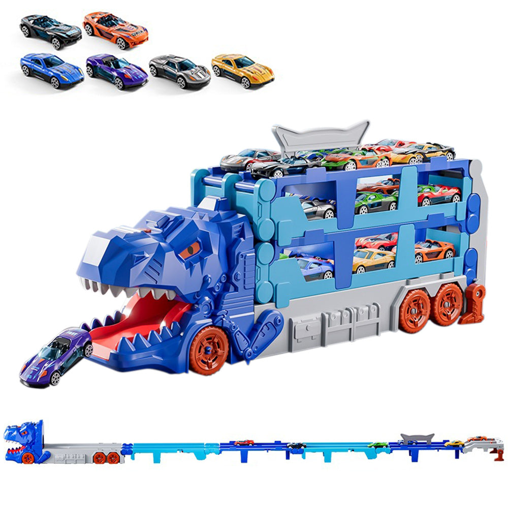 Foldable Dinosaur Truck with Dual Tracks and 6 Small Cars for Home Outdoors