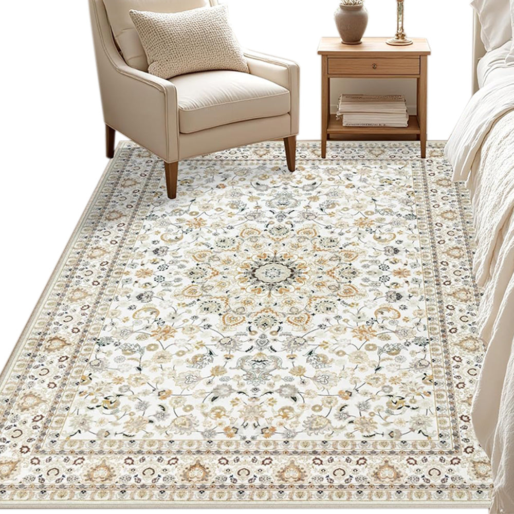 Large Floor Rug Crystal Velvet Vintage Boho Non-Slip Carpet for Bedroom Dining Room
