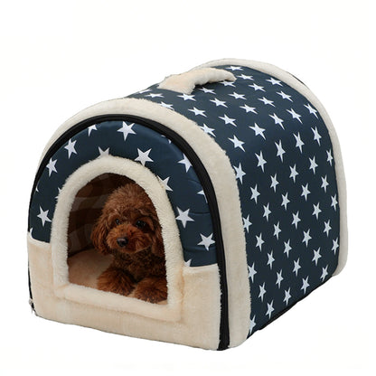 Pet Dog House Kennel Soft Beds Cave Cat Puppy Bed Doggy Warm Cushion Fold