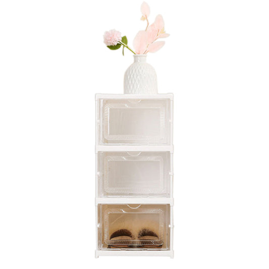 3 Tiers Foldable Stackable Shoe Organizer with Clear Door Plastic Shoe Rack