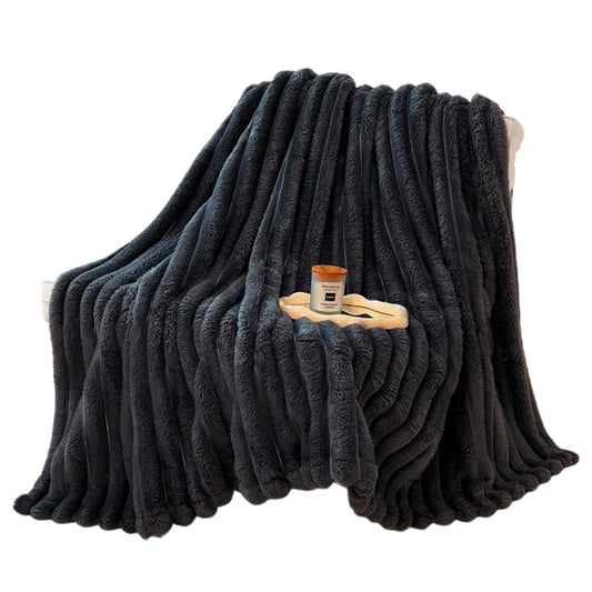 Throw Blanket for Couch Fuzzy Soft Plush Thick Bubble Blanket for Bedroom Living Room-Grey