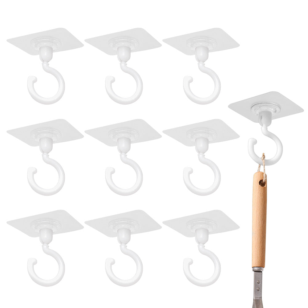 10 Pcs No Drill Ceiling Hooks 360 Degree Rotating Self Adhesive Hooks