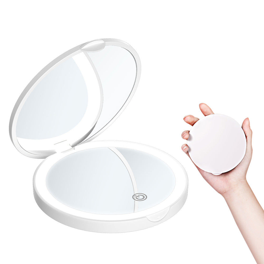 Mini Mirror With Lights Magnification LED Compact Mirror Travel Mirror For Pocket