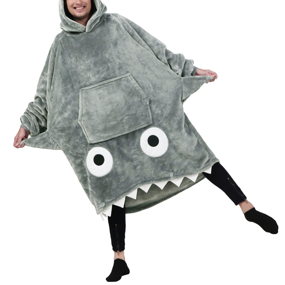 Shark Hooded Blanket Hoodie Wearable Flannel Suit
