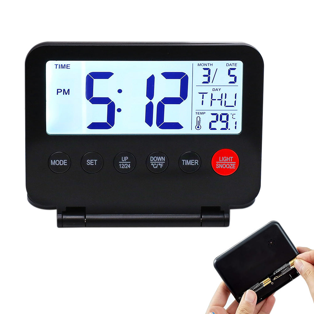 LED Digital Alarm Clock Large Display Desk Clock Foldable