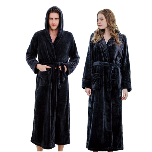 Winter Long Flannel Hooded Bath Robe