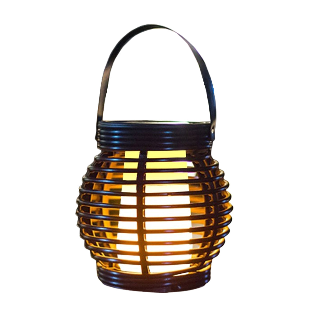 Portable Simulated Rattan Flame Round Solar Lantern Lamp