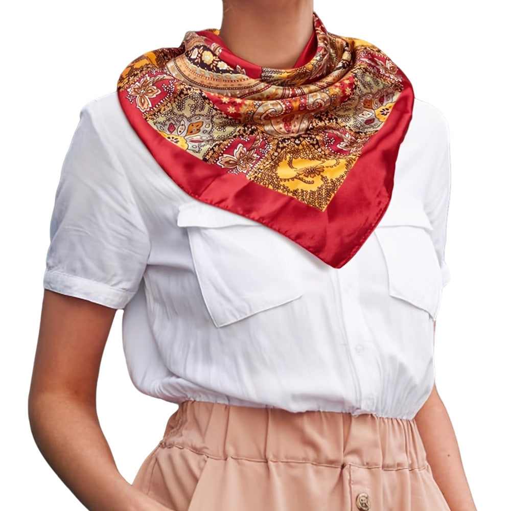 90cm Square Head Scarf Printed Satin Hair Scarf Bandanas for Women