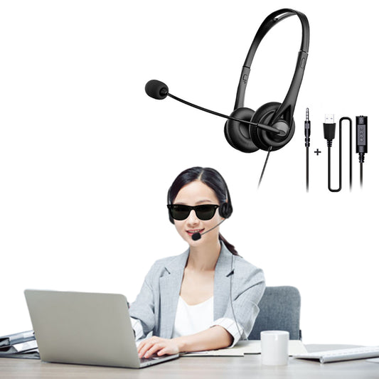 3.5mm Jack Wired Headsets with Microphone for Computer USB Wired Headphone