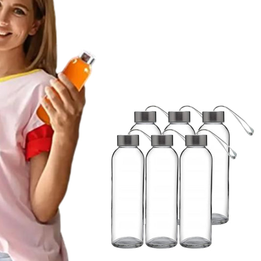 6Pcs 500ml Glass Sports Water Bottle Set with Cord