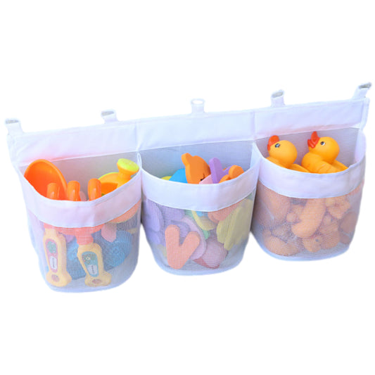 3 Compartment Horizontal Large Openings Bath Toy Organizer Hanging Mesh Shower Organizer
