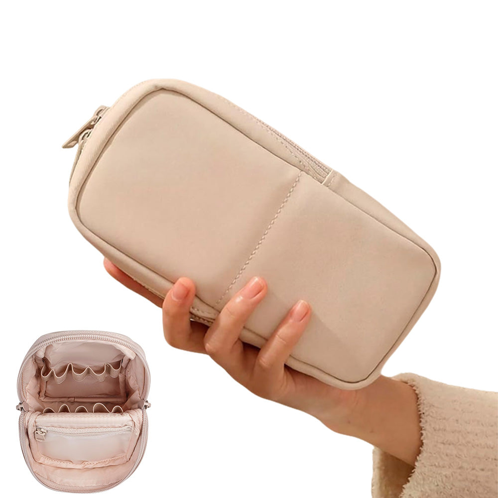 Portable PU Leather Standing Makeup Organizer Bag Makeup Brush Pouch