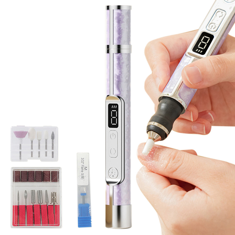 2 in 1 Cordless Electric Nail File Drill with Light Lamp 18 Bits 3 Speeds Mode for Women Men